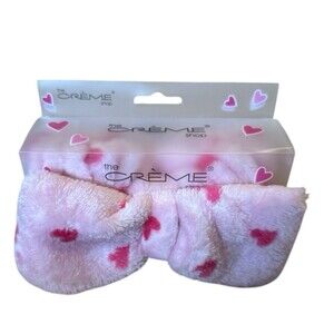 NWT  The Creme Shop Teddy Headband  Plush Spa Headbandn Pink w/ Hearts